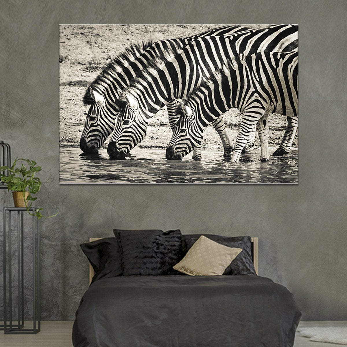 Thirsty Zebras Multi Panel Canvas Wall Art