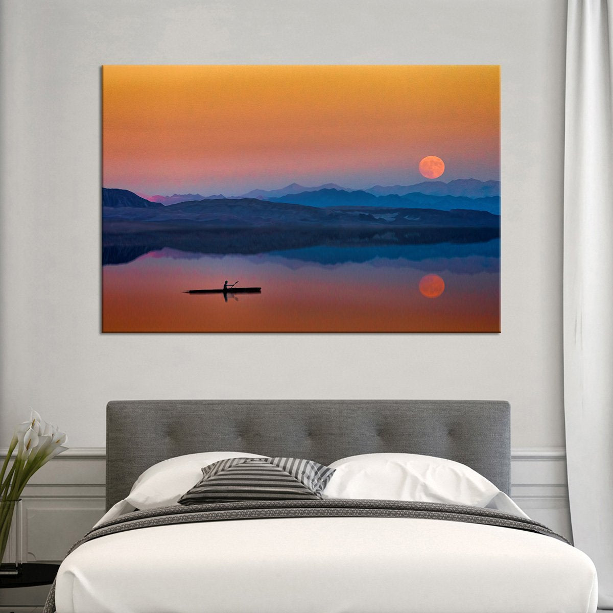 Rowboat At Sunset Multi Panel Canvas Wall Art