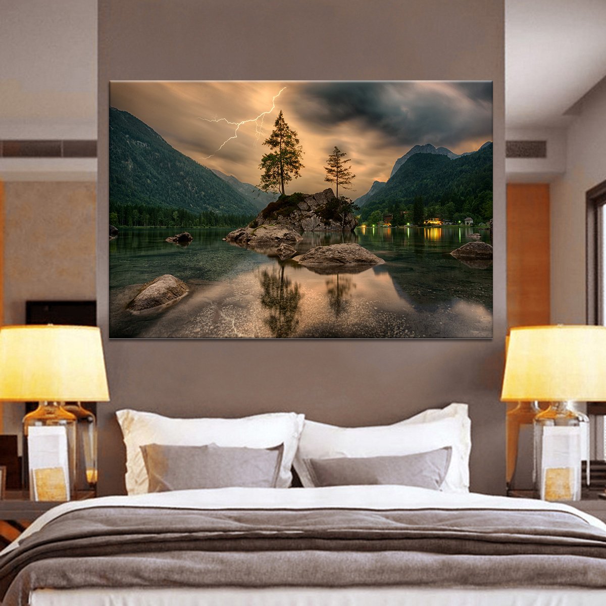 Magical Lake Lightning Multi Panel Canvas Wall Art