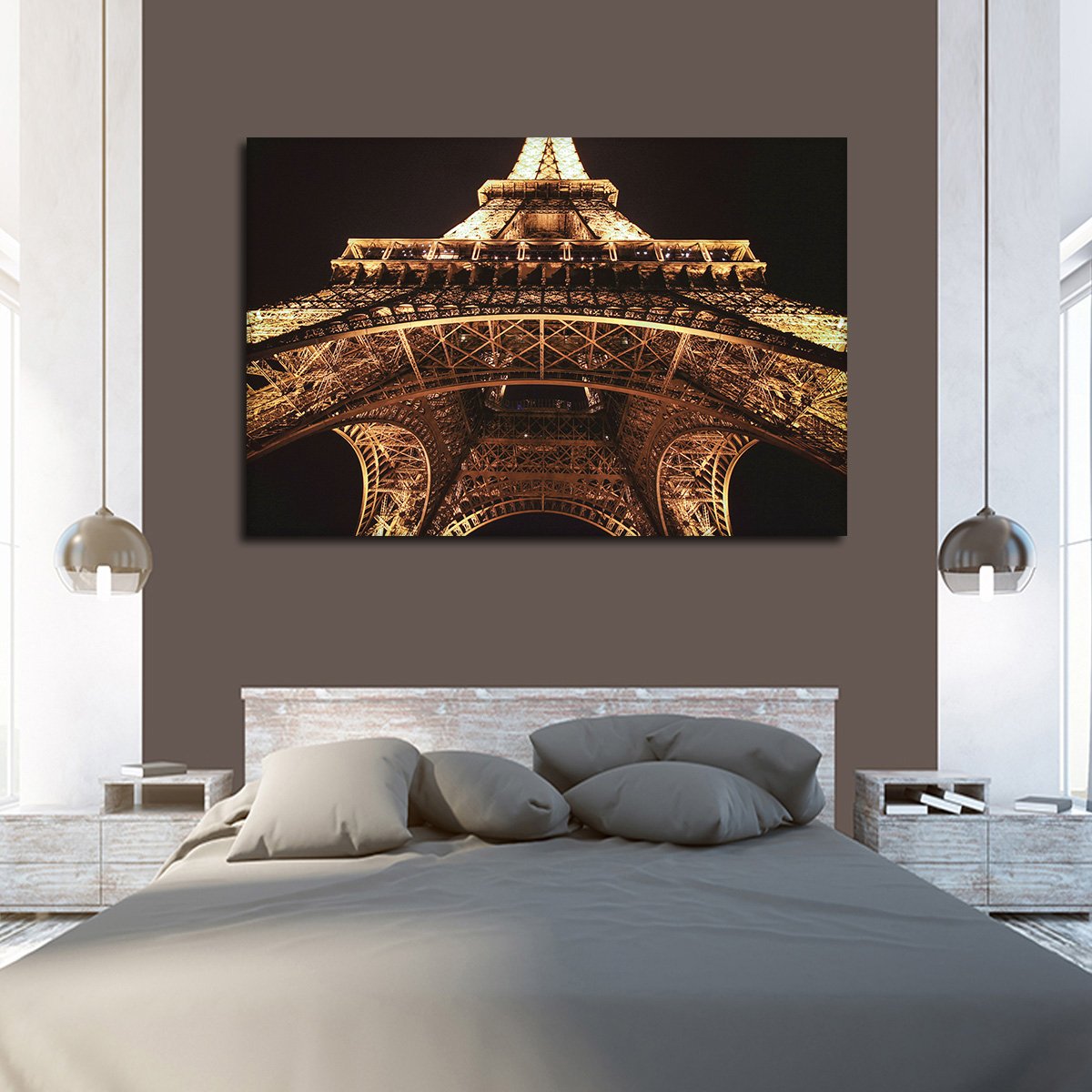 Illuminated Eiffel Tower Multi Panel Canvas Wall Artr