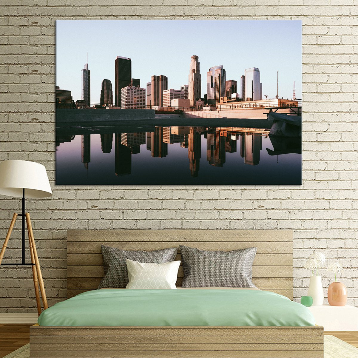Los Angeles Skyline Reflection Multi Panel Canvas Wall Art