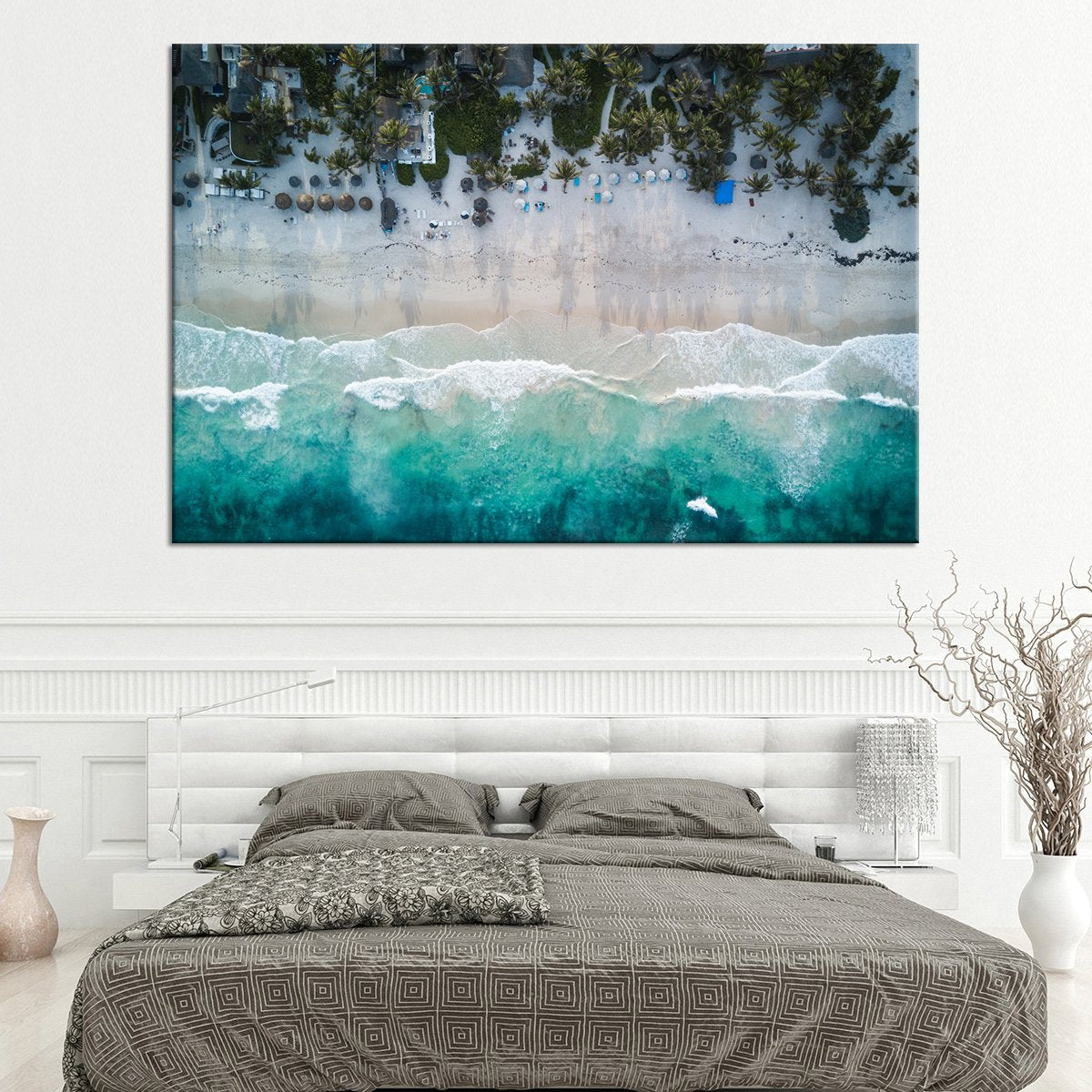 Tropical Beach Aerial View Multi Panel Canvas Wall Art