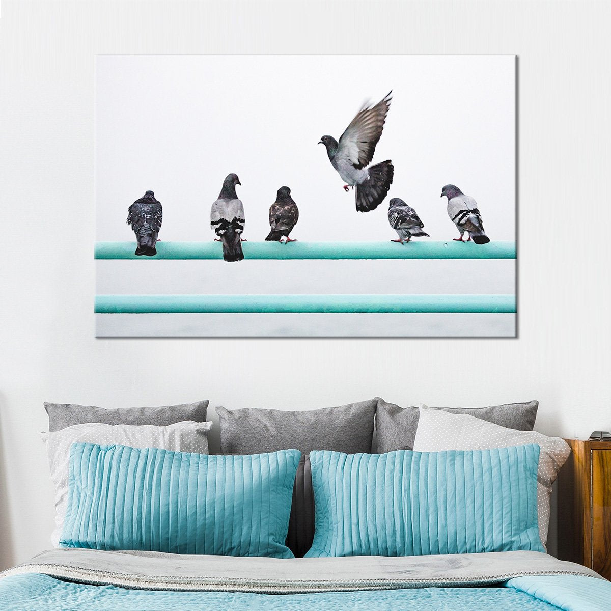 Beautiful Herd of Pigeons Multi Panel Canvas Wall Art