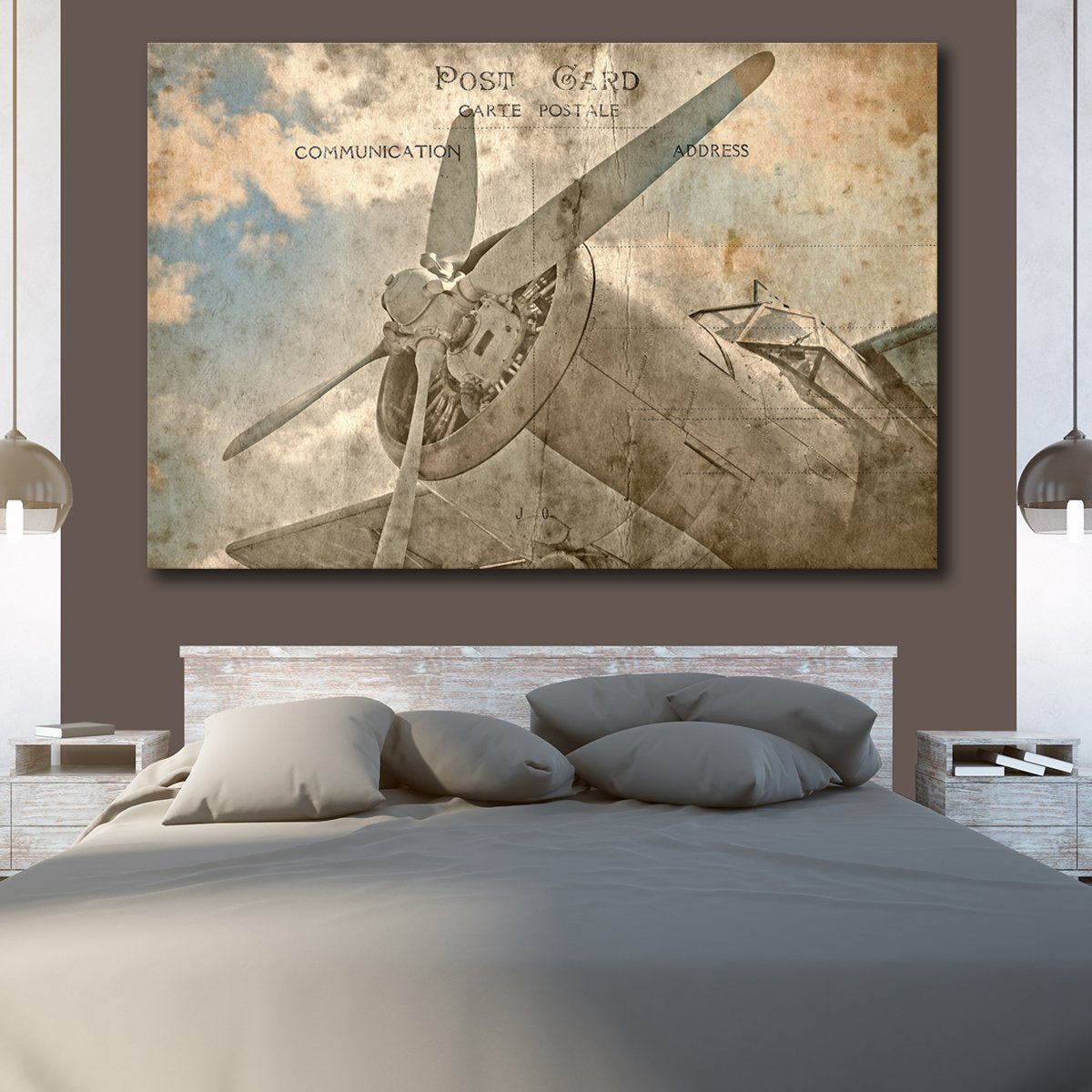 Airplane Postcard Multi Panel Canvas Wall Art