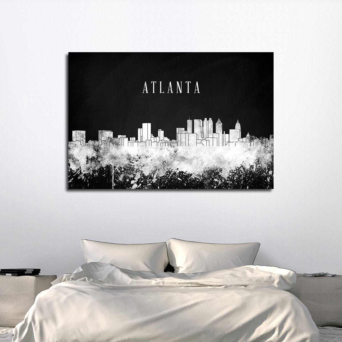Atlanta Watercolor Skyline BW Multi Panel Canvas Wall Art