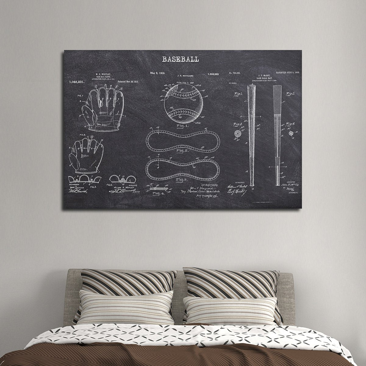 Baseball Patent Compilation BW Multi Panel Canvas Wall Art