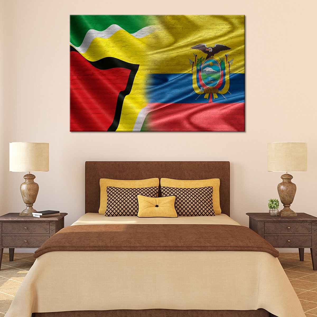 Ecuador And Guyana Flag Multi Panel Canvas Wall Art