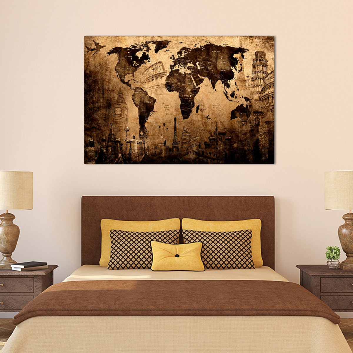 Landmark World Map Masterpiece Multi Panel Canvas Wall Art