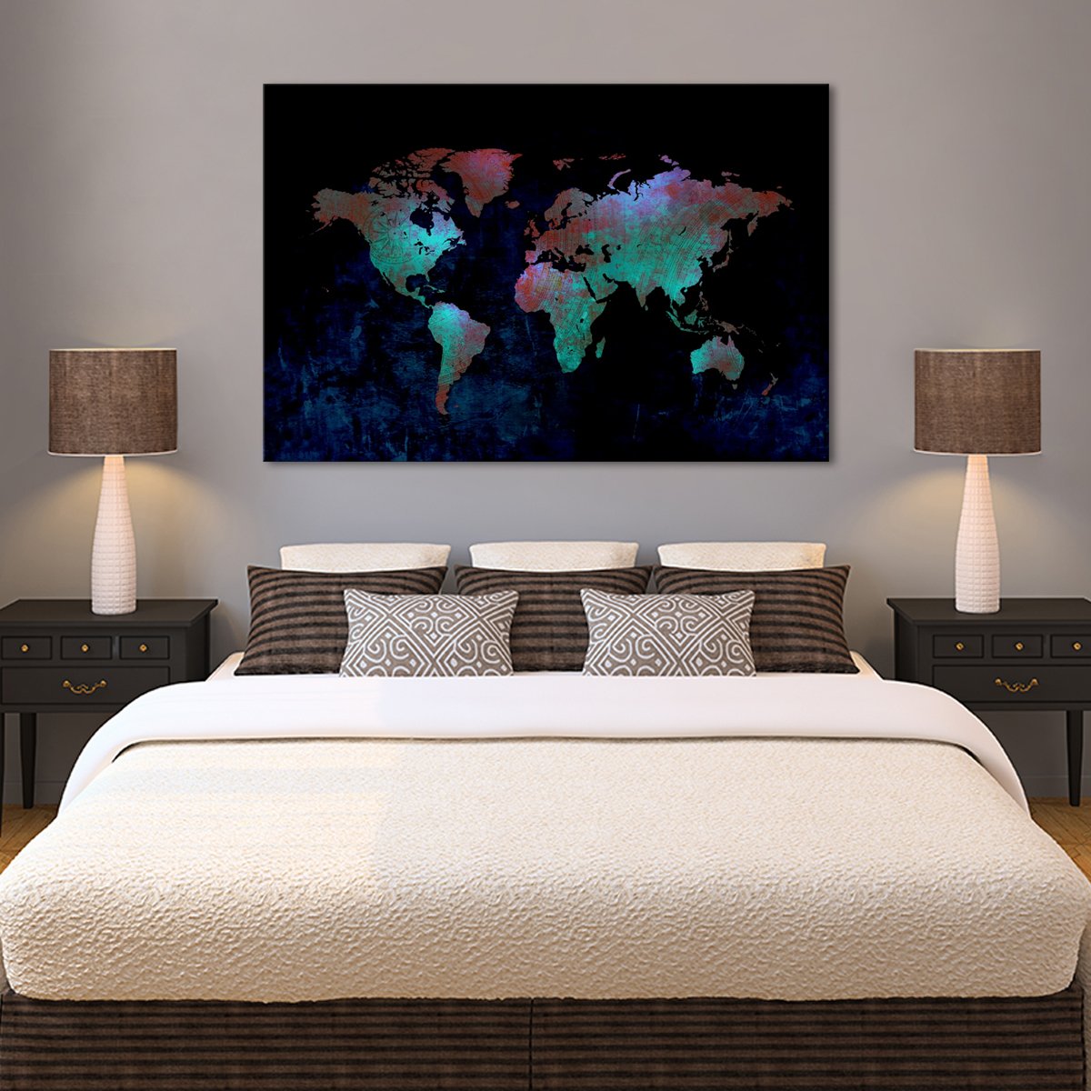 Depths Of The World Map Multi Panel Canvas Wall Art