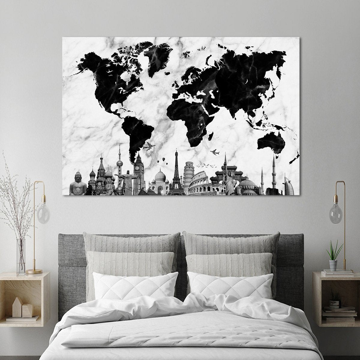 Marble World Map Masterpiece Multi Panel Canvas Wall Art