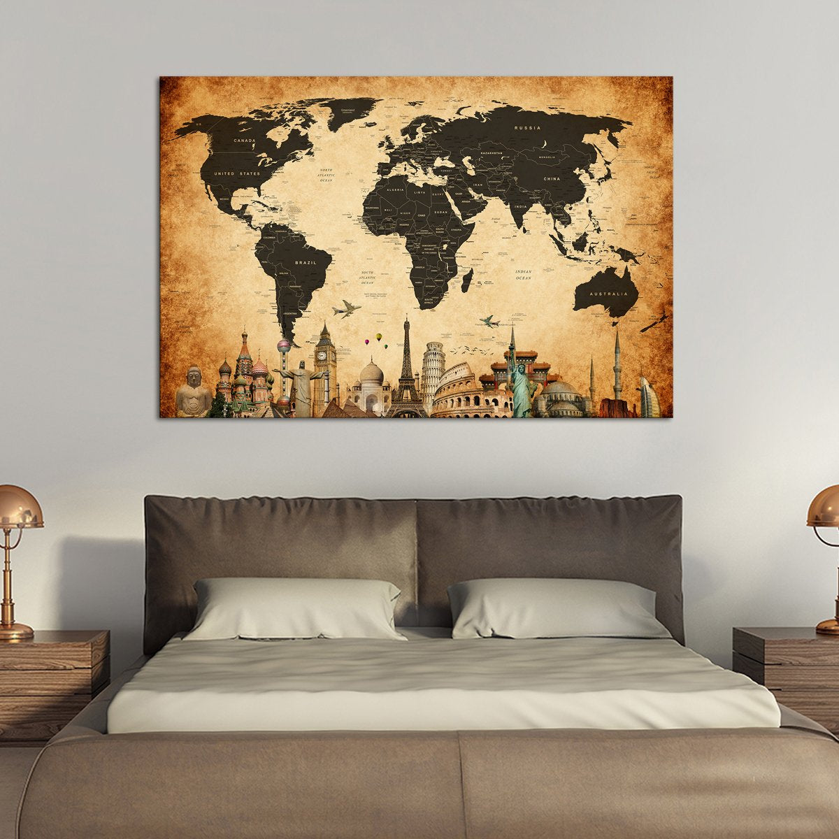 Vintage World Map Masterpiece Multi Panel Canvas Wall Art