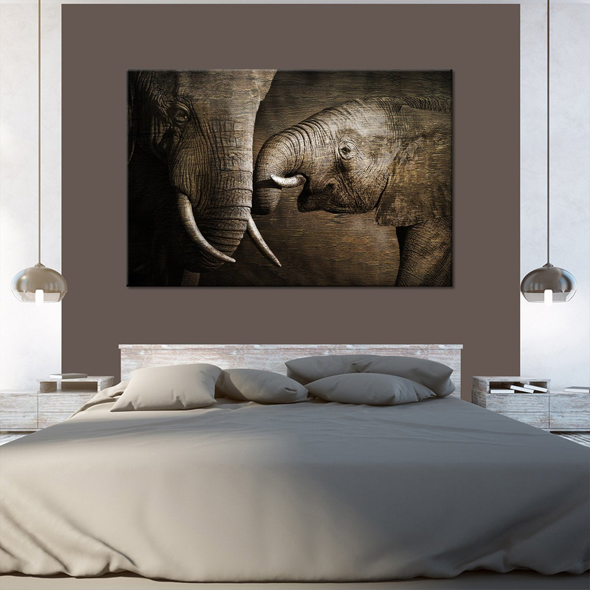 Wooden Elephant Affection Multi Panel Canvas Wall Art