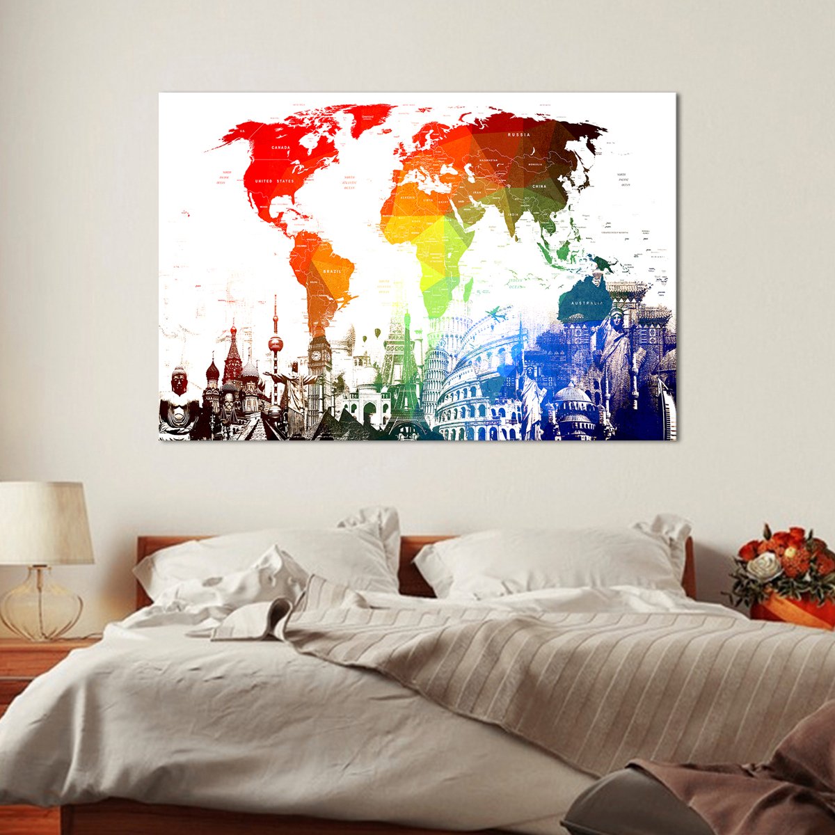 Rainbow World Map Masterpiece Multi Panel Canvas Wall Art