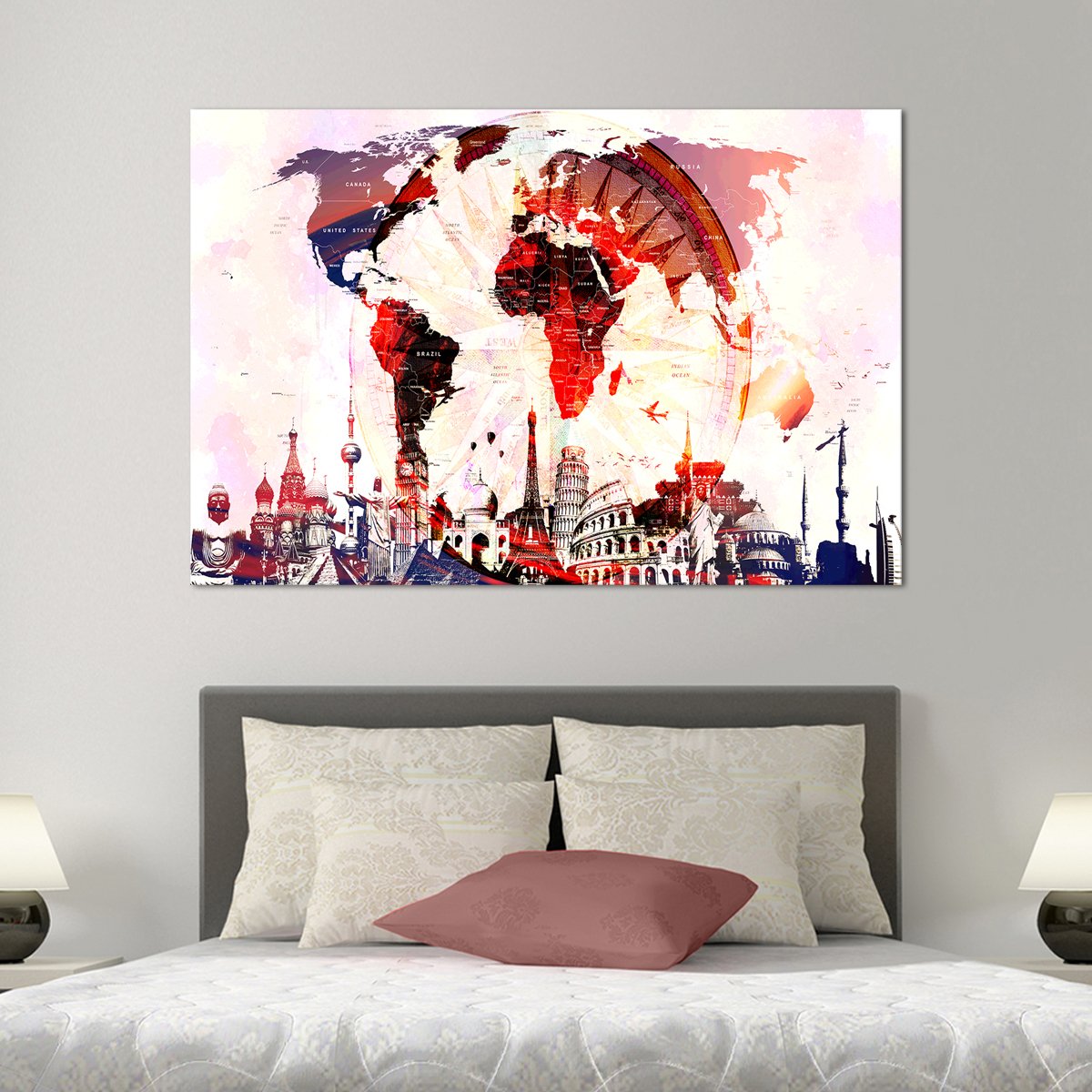 Compass World Map Masterpiece Multi Panel Canvas Wall Art