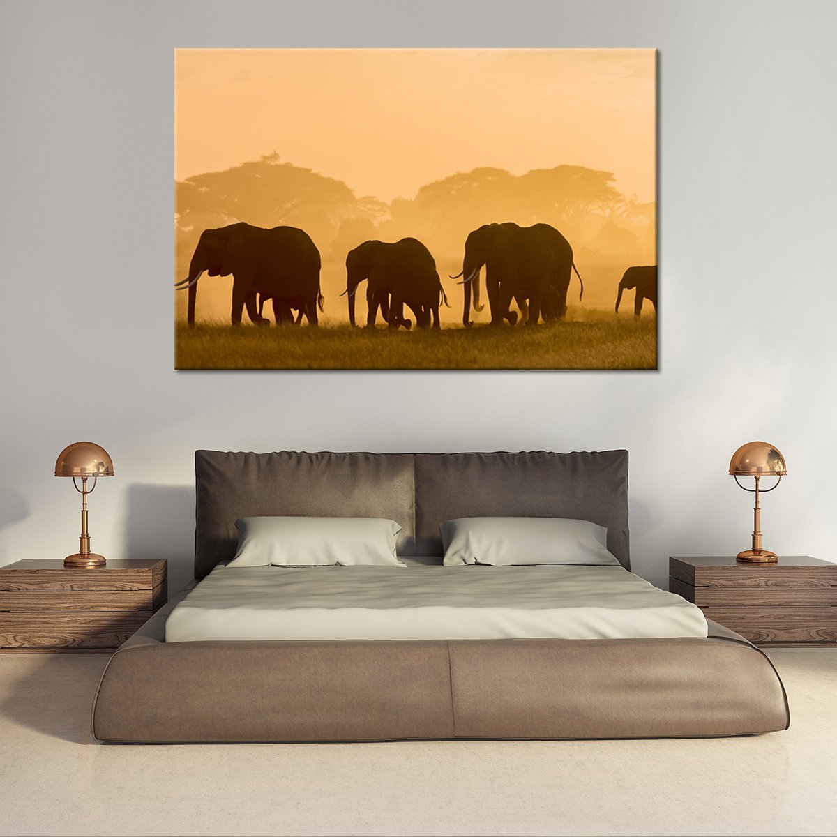 Elephants in Tanzania Multi Panel Canvas Wall Art