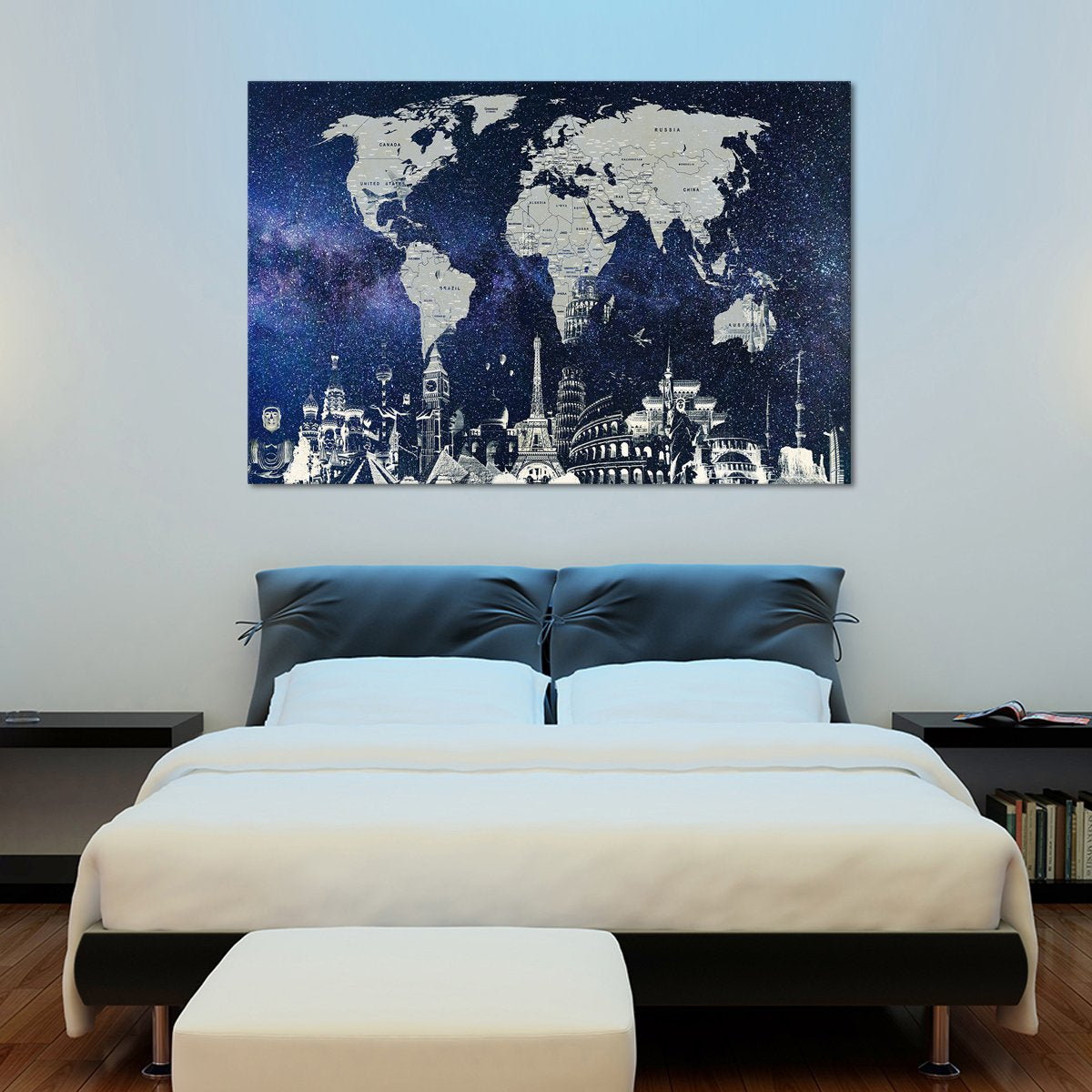 Starry World Map Masterpiece Multi Panel Canvas Wall Art