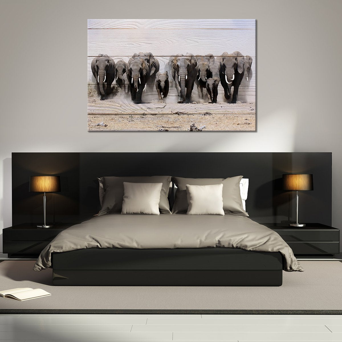 Elephants In Motion Multi Panel Canvas Wall Art
