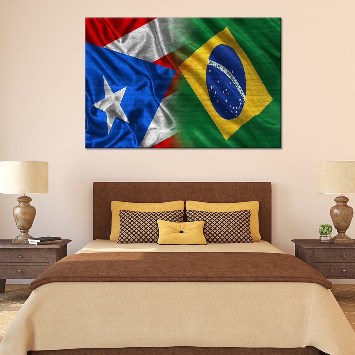 Puerto Rico And Brazil Flag Multi Panel Canvas Wall Art