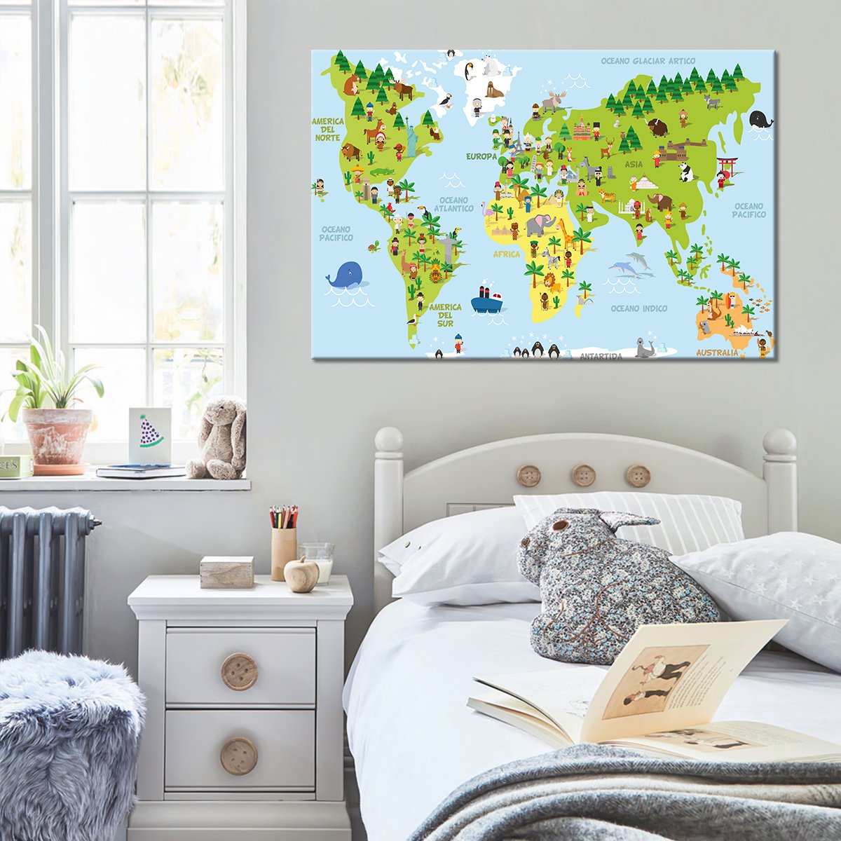 Funny Cartoon World Map Multi Panel Canvas Wall Art