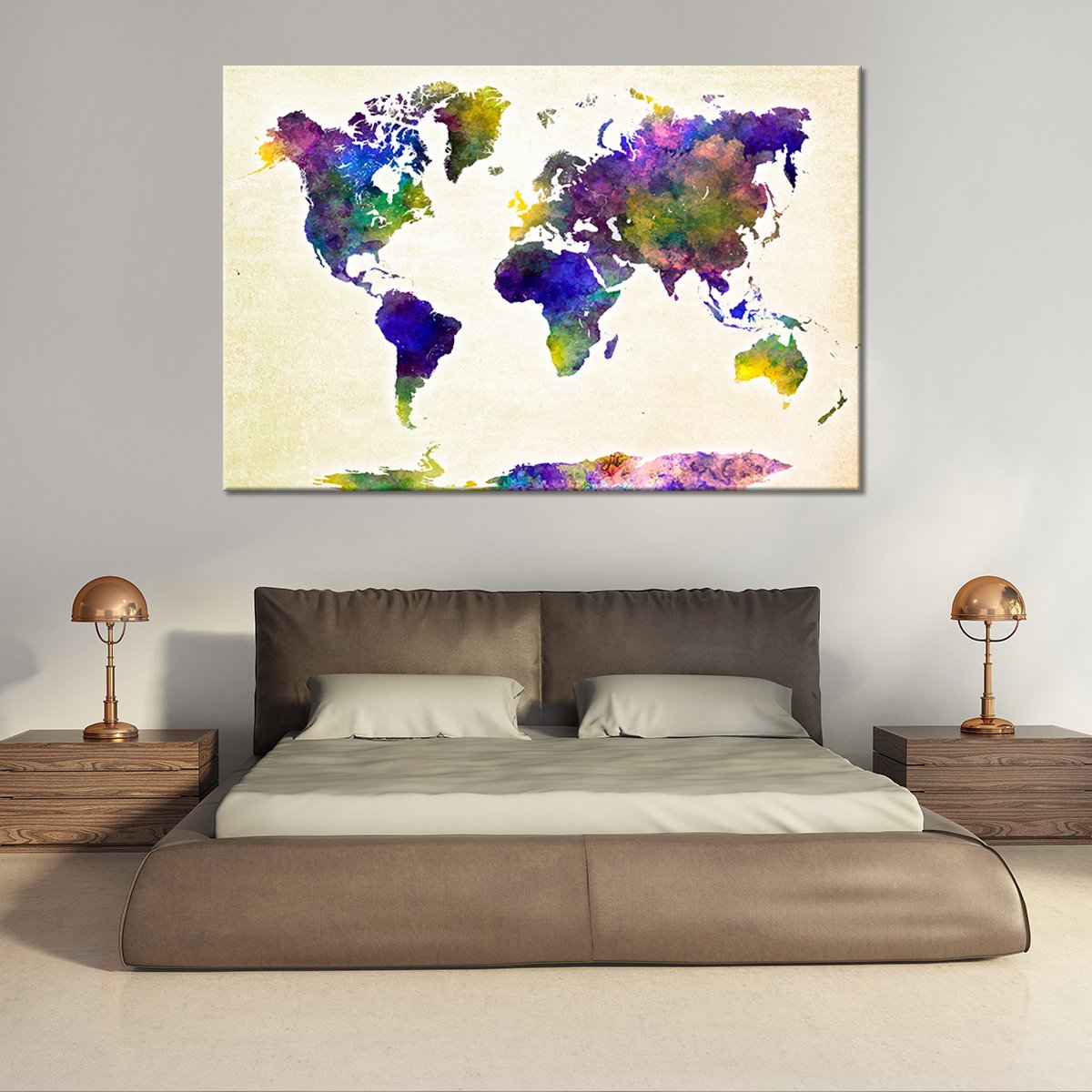 Violet World Map Multi Panel Canvas Wall Art