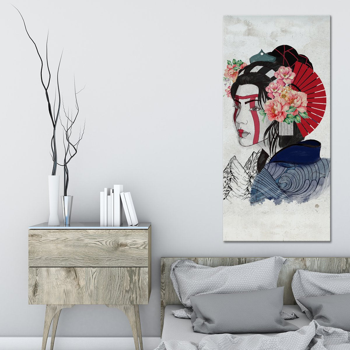 Blue Wave Geisha Multi Panel Canvas Wall Art