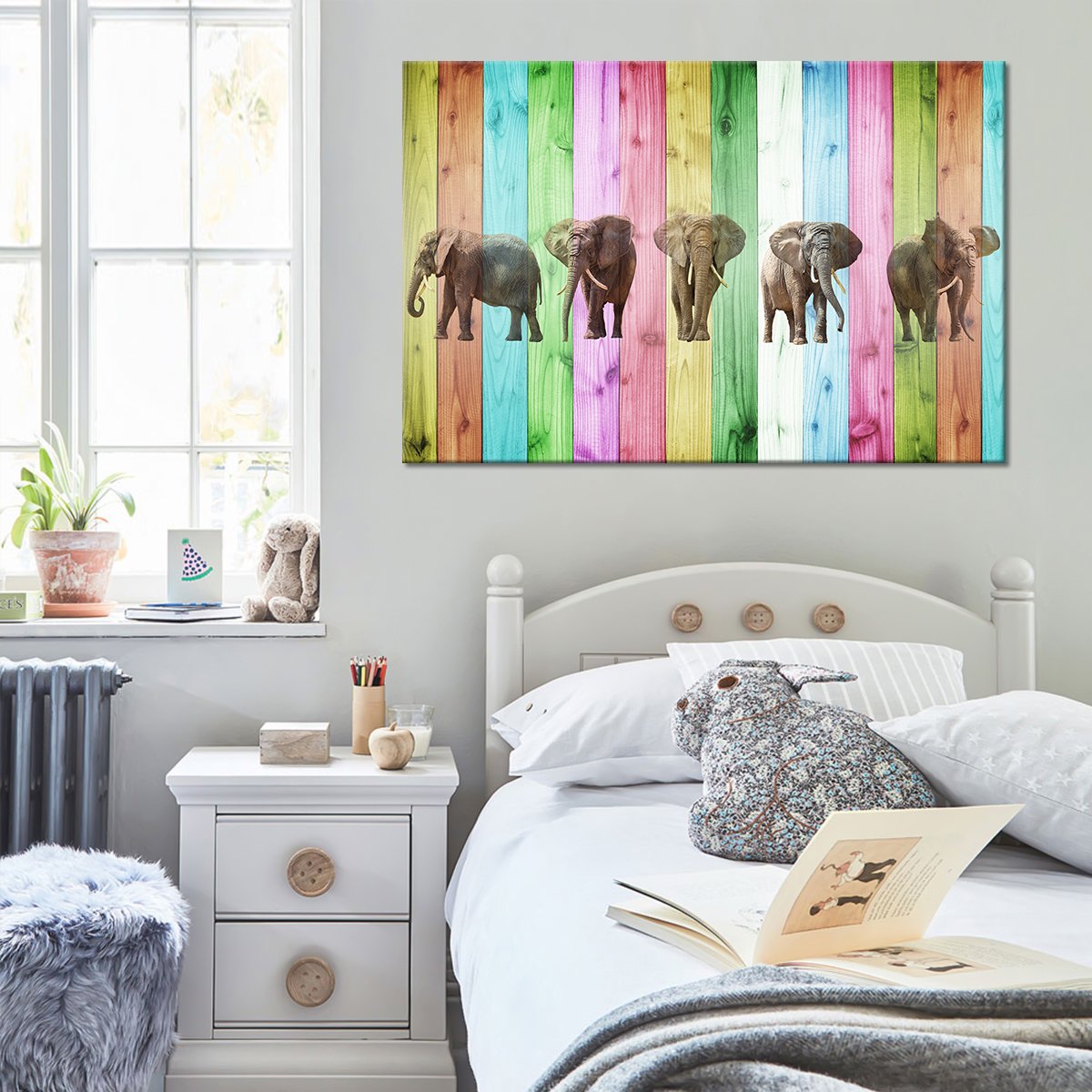 Vibrant Elephants Multi Panel Canvas Wall Art