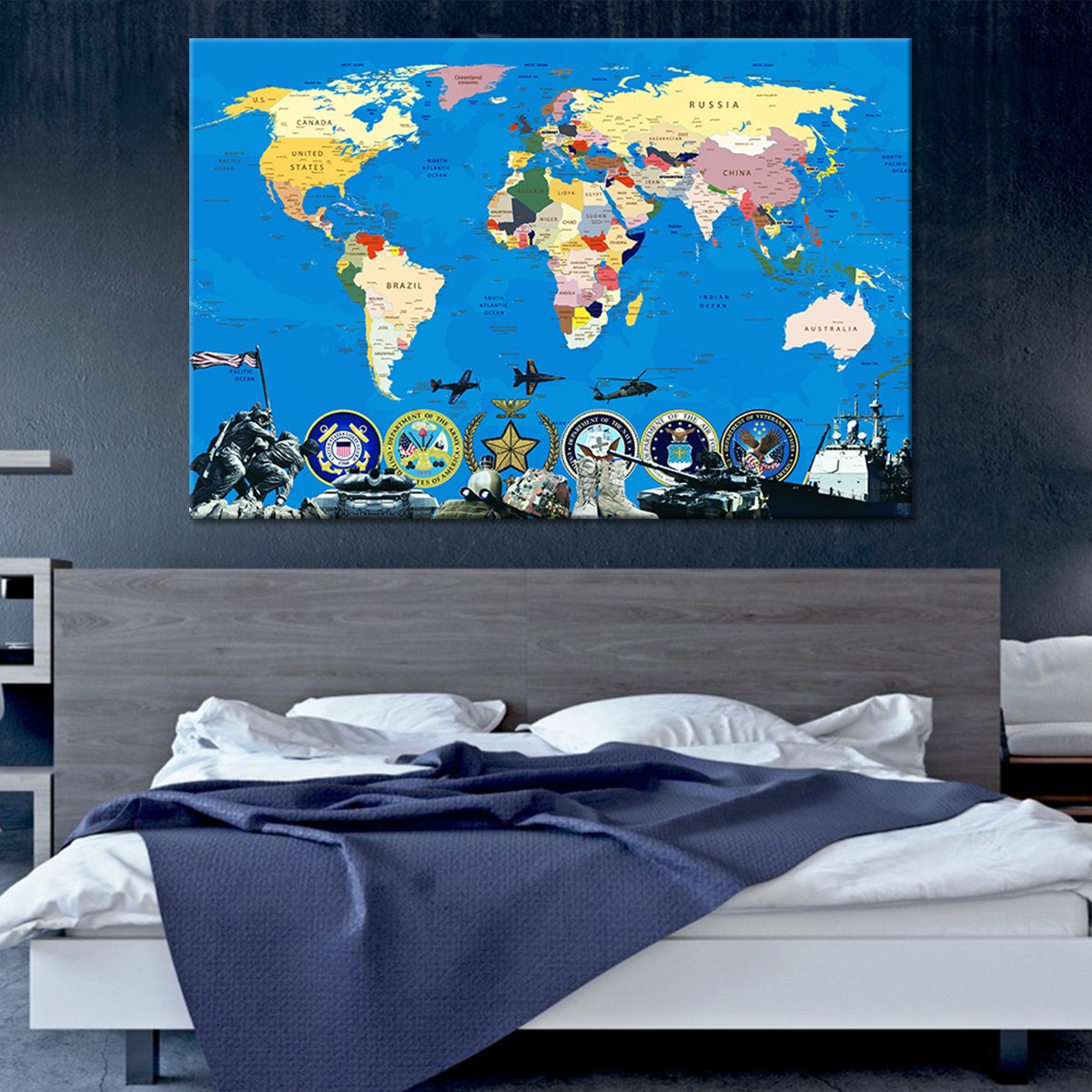 Armed Forces World Map Masterpiece Multi Panel Canvas Wall Art