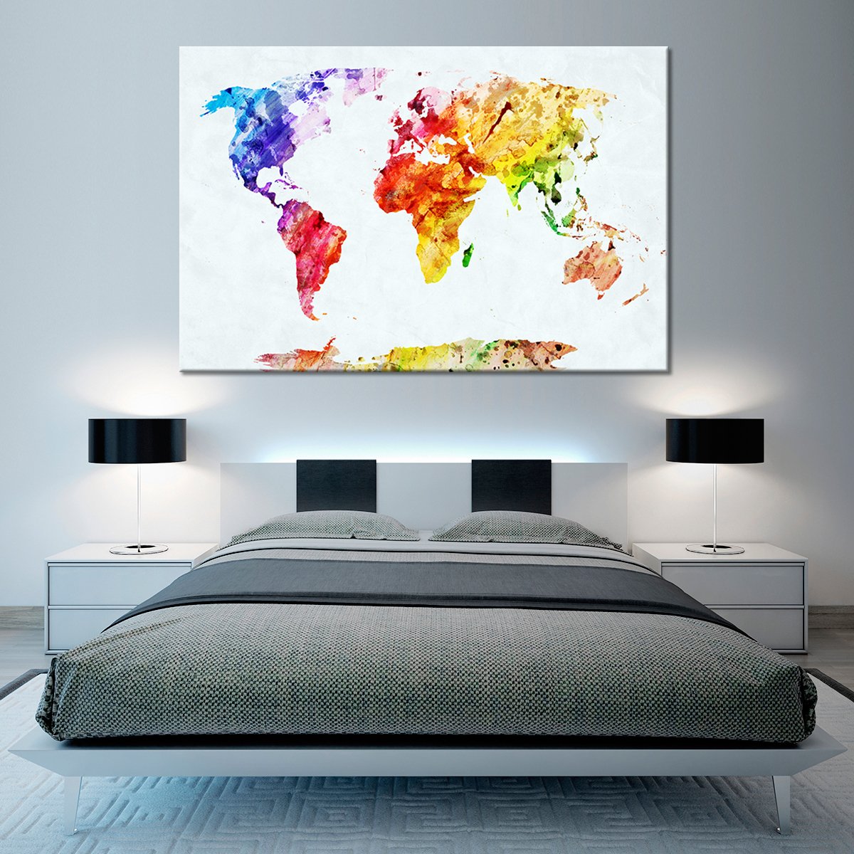 Temperate World Map Multi Panel Canvas Wall Art