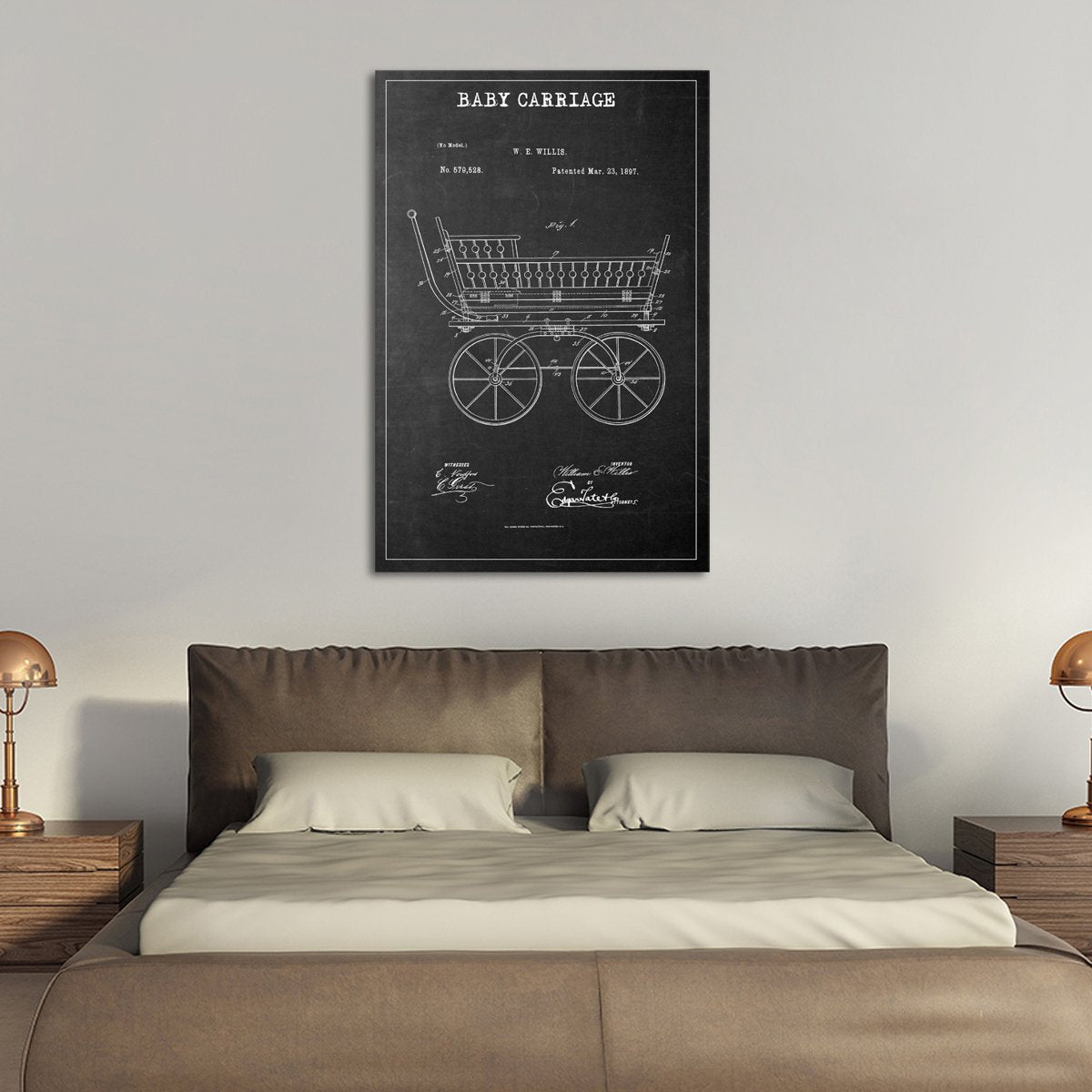 Baby Carriage Patent BW Canvas Wall Art
