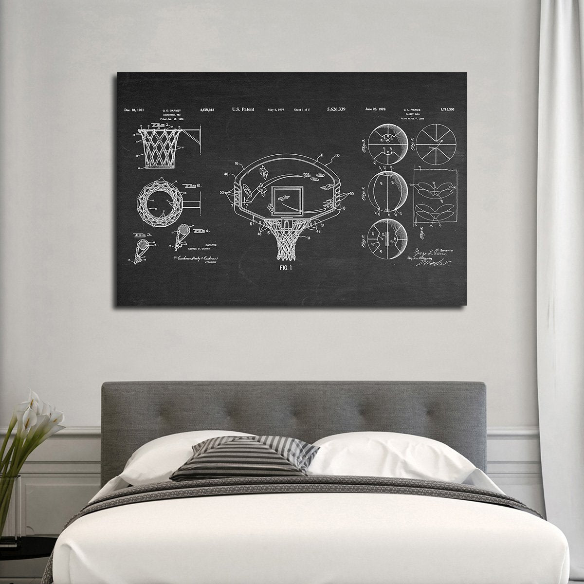Basketball Patent Compilation BW Multi Panel Canvas Wall Art