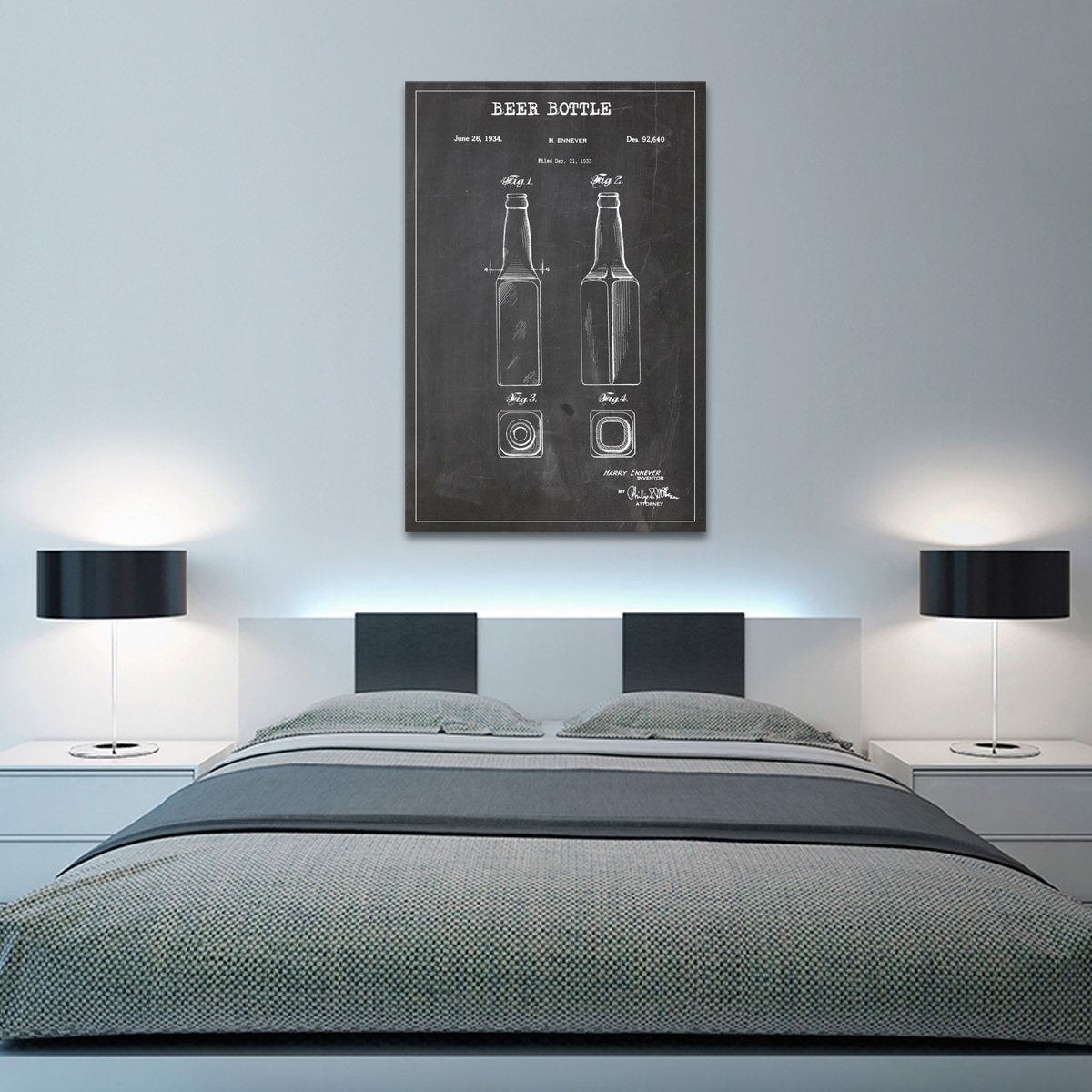 Beer Bottle Patent BW Canvas Wall Art