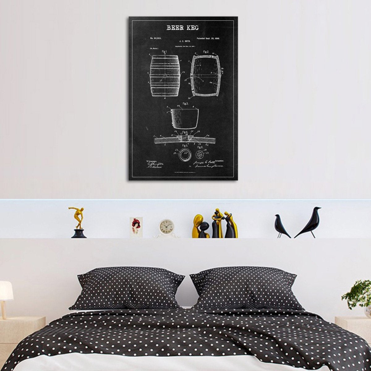 Beer Keg Patent BW Canvas Wall Art