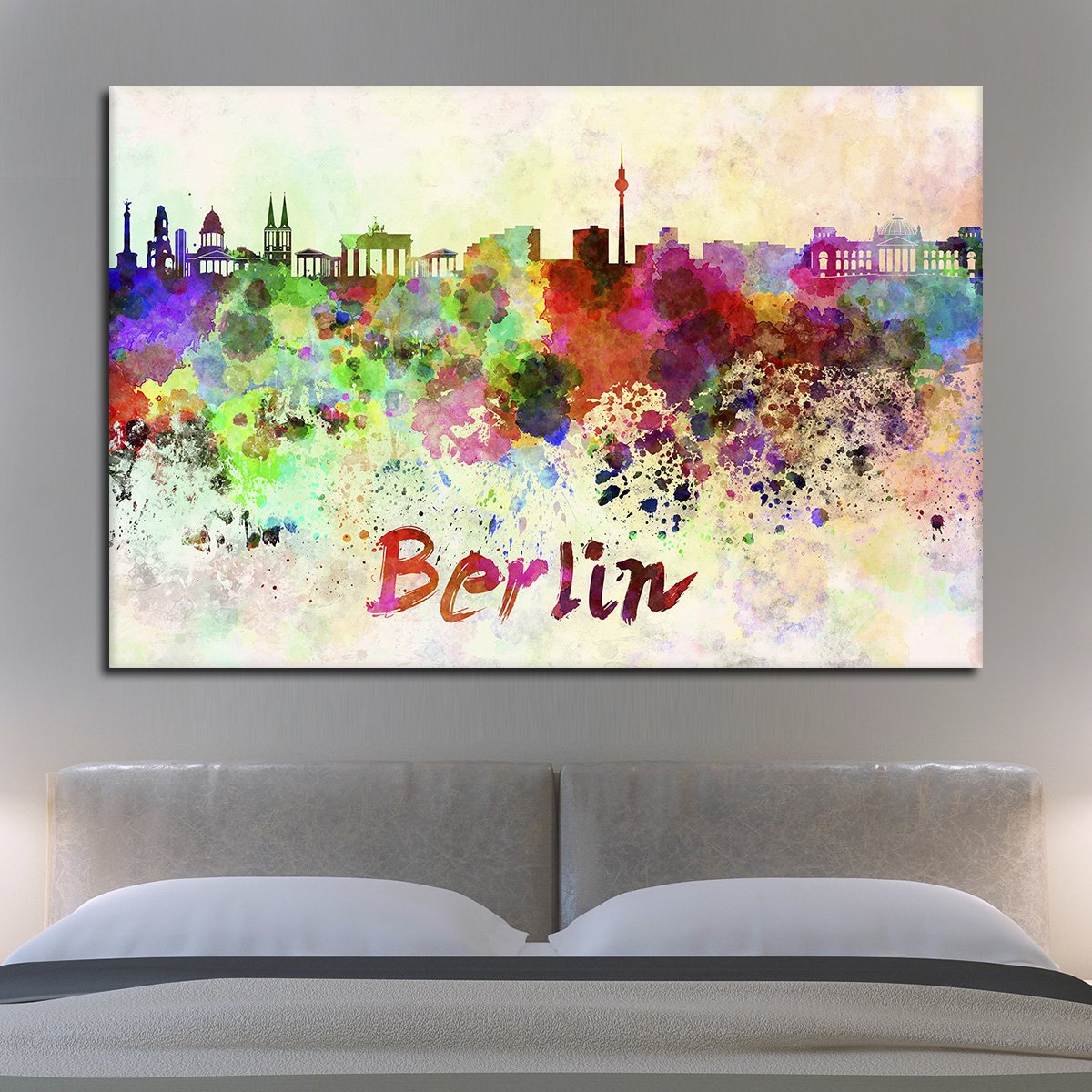 Berlin Watercolor Skyline Multi Panel Canvas Wall Art