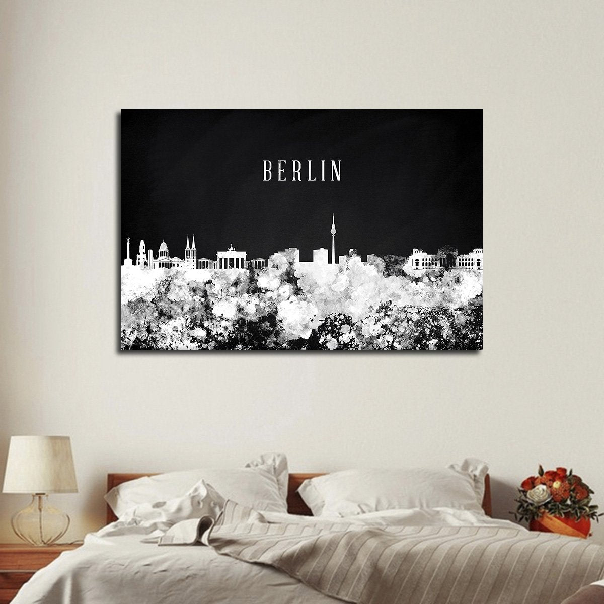 Berlin Watercolor Skyline BW Multi Panel Canvas Wall Art