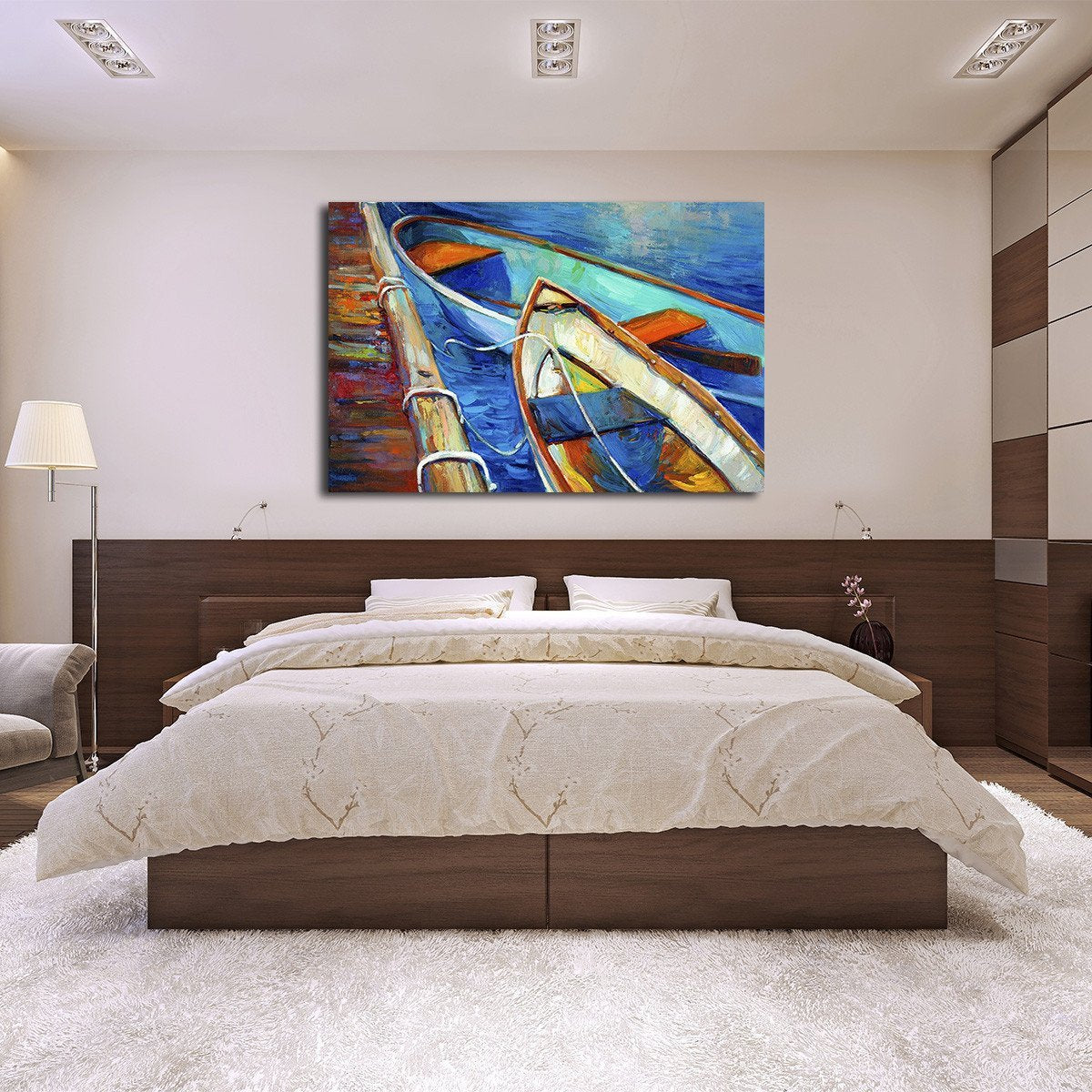 Boat At The Pier Multi Panel Canvas Wall Art