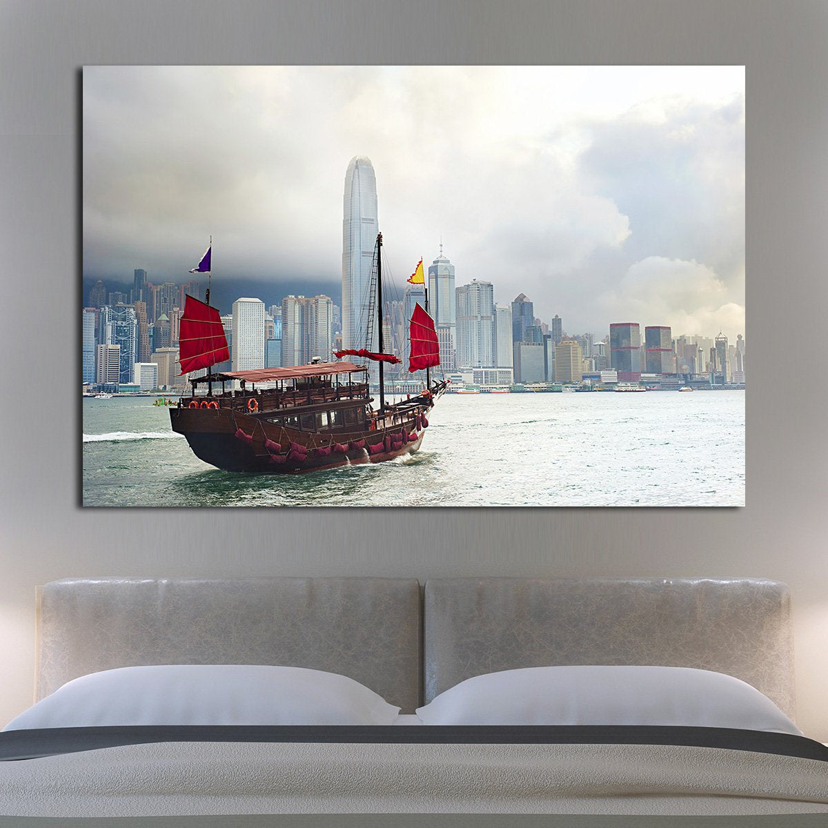 Boat in Hong Kong Multi Panel Canvas Wall Art