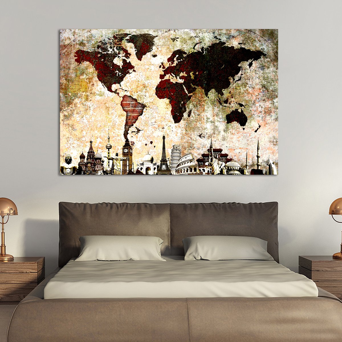 Brick World Map Masterpiece Multi Panel Canvas Wall Art