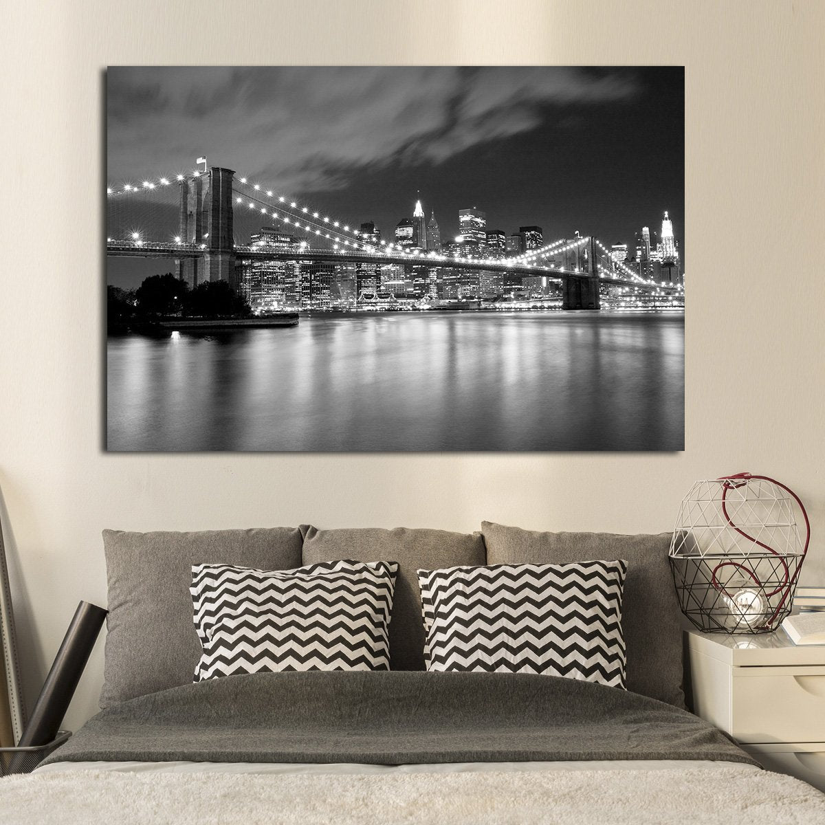 Brooklyn Bridge at Night Multi Panel Canvas Wall Art