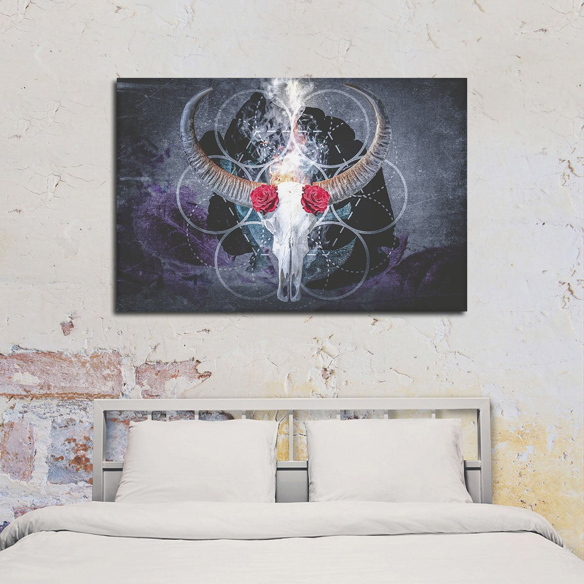 Bull Skull With Roses Multi Panel Canvas Wall Art