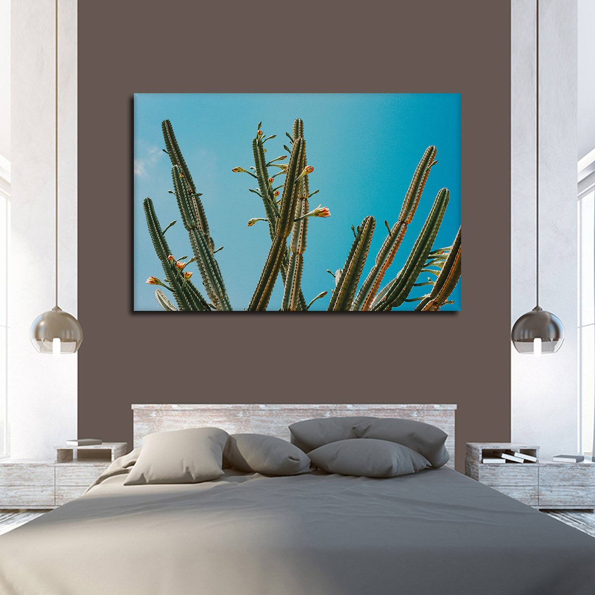Cacti Against Blue Sky Multi Panel Canvas Wall Art