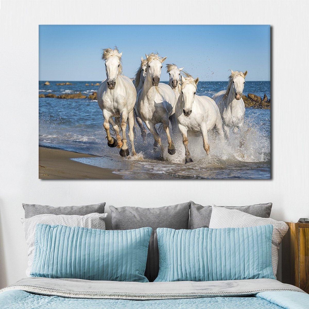 Camargue Horses at the Beach Multi Panel Canvas Wall Art
