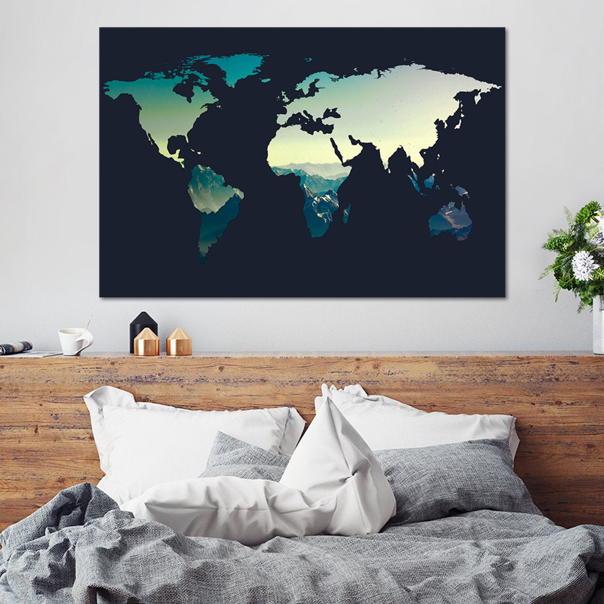 Canyon World Map Multi Panel Canvas Wall Art