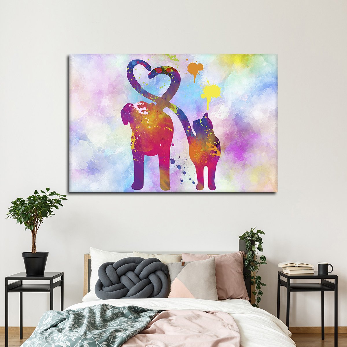 Cat And Dog Love Multi Panel Canvas Wall Art