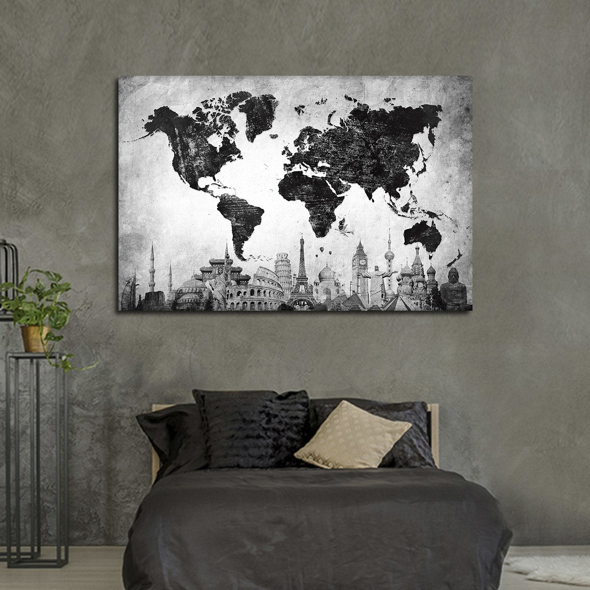 Charcoal World Map Masterpiece Multi Panel Canvas Wall Art
