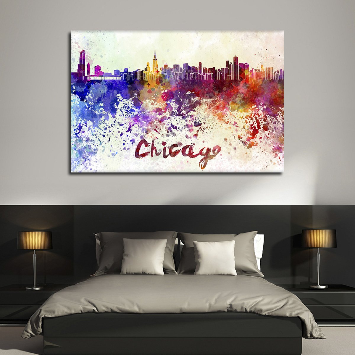 Chicago Watercolor Skyline Multi Panel Canvas Wall Art