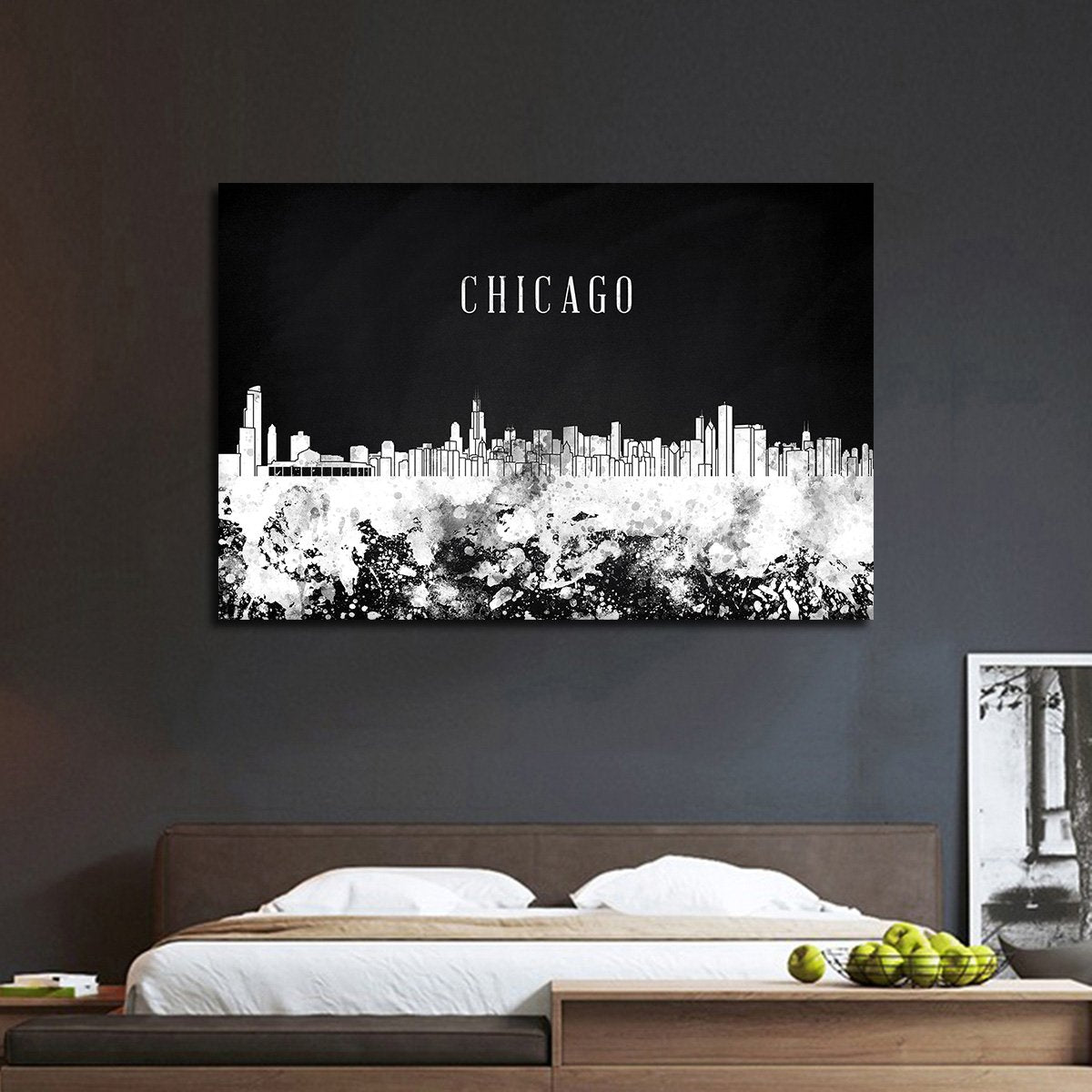 Chicago Watercolor Skyline BW Multi Panel Canvas Wall Art