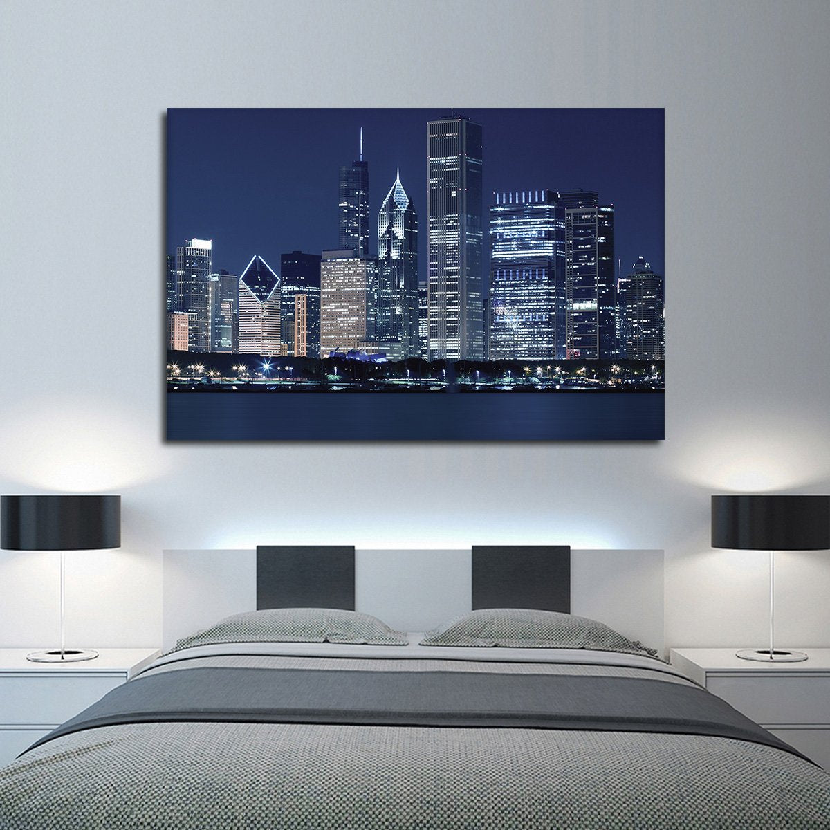 Chicago at Night Multi Panel Canvas Wall Art