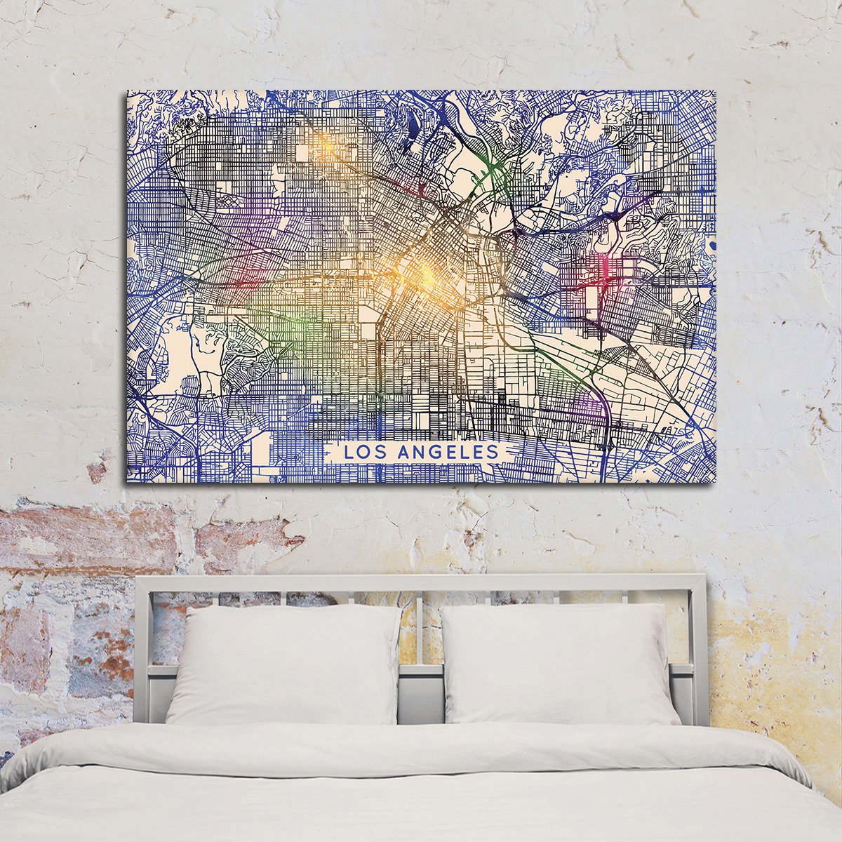 Colorful Los Angeles Map Multi Panel Canvas Wall Art