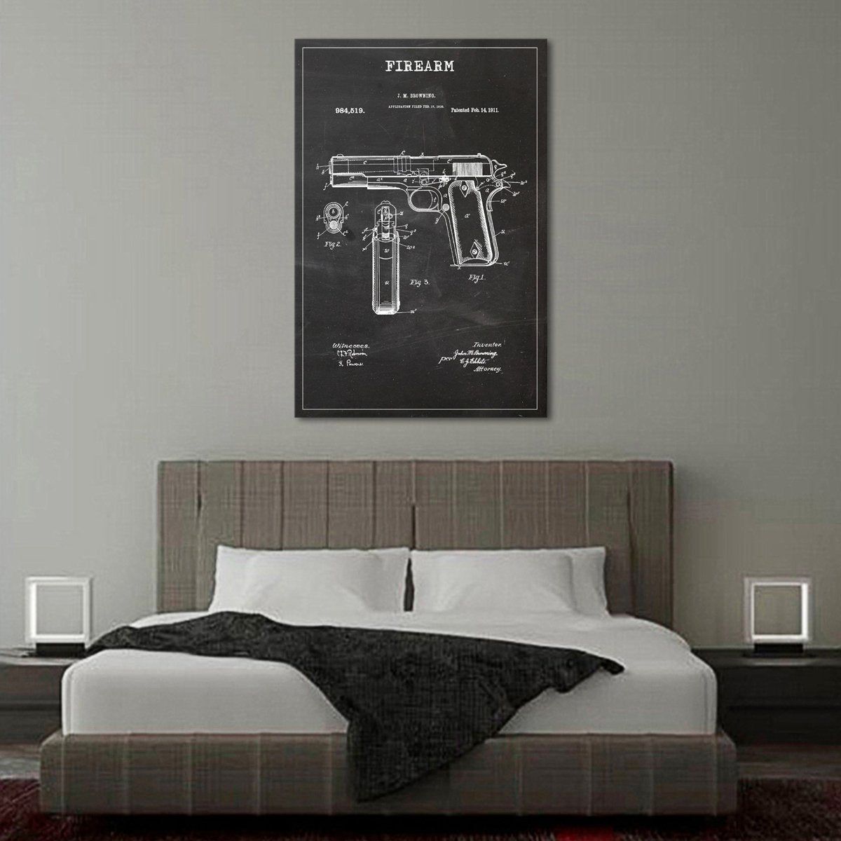 Firearm Patent BW Canvas Wall Art