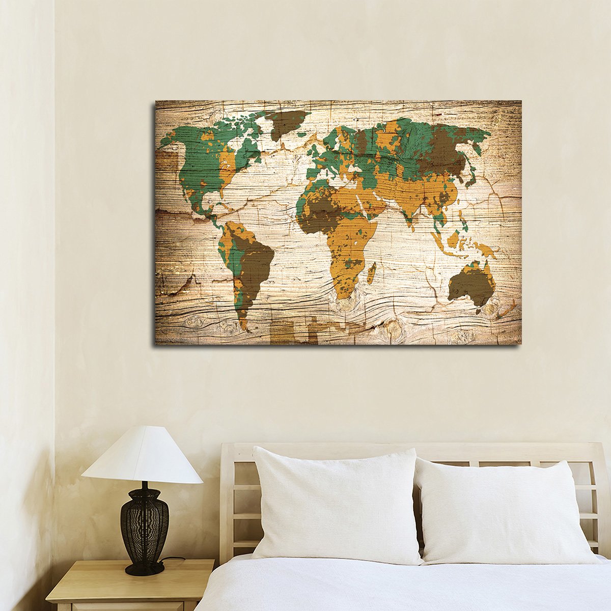 Wooden Safari World Map Multi Panel Canvas Wall Art